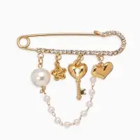 Булавка "Ключик от сердца", l=6.5, цвет белый в золоте