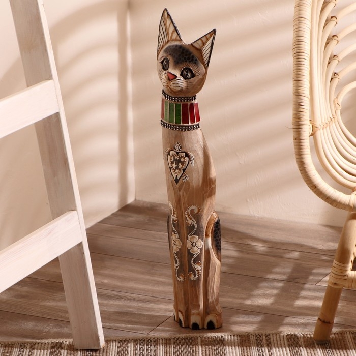 Сувенир дерево Сувенир дерево "Серая кошка в ошейнике из мозаики и с черепахой" 60х12х6 см