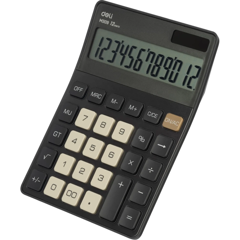 Калькулятор настольный Deli EM309,12 р, дв пит,176,9x124,9x34мм,темно-серый