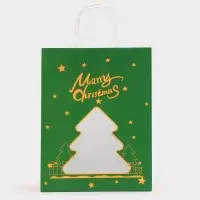 Пакет подарочный бумажный, с окном &laquo;Ёлка&raquo; 26&times;35&times;16 см, крафт зеленый