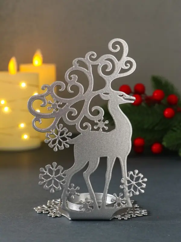Подсвечник новогодний  Подсвечник новогодний "Олень" серебряный 6,5х9,6х14,5 см