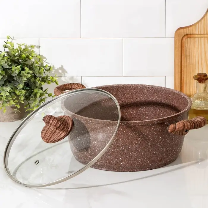 Кастрюля Доляна &laquo;Брауни&raquo;, 5,7 л, d=28 см, h=12 см, стеклянная крышка, антипригарное покрытие, индукция