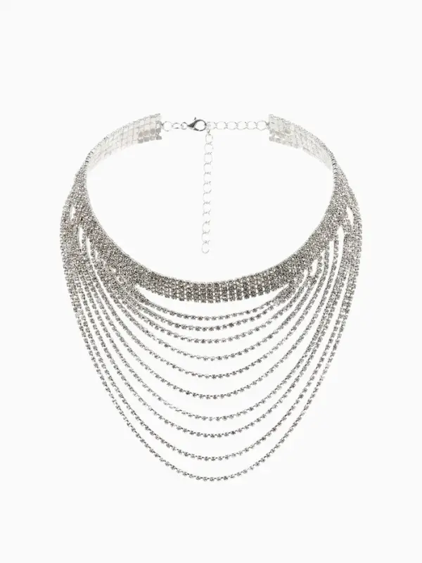 Колье &laquo;Водопад&raquo;, волна, белое в серебре, 25 см