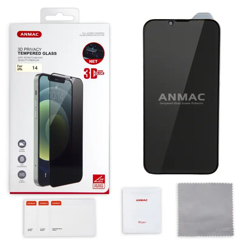 Защитное стекло iPh 13/13 Pro/14/16e ANMAC 3D Privacy с сеточкой Арт.1137424