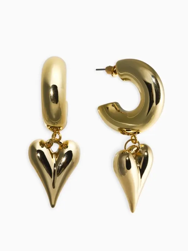 Серьги кольца с подвеской &laquo;Сердечки&raquo;, d=2.5 см, цвет золото