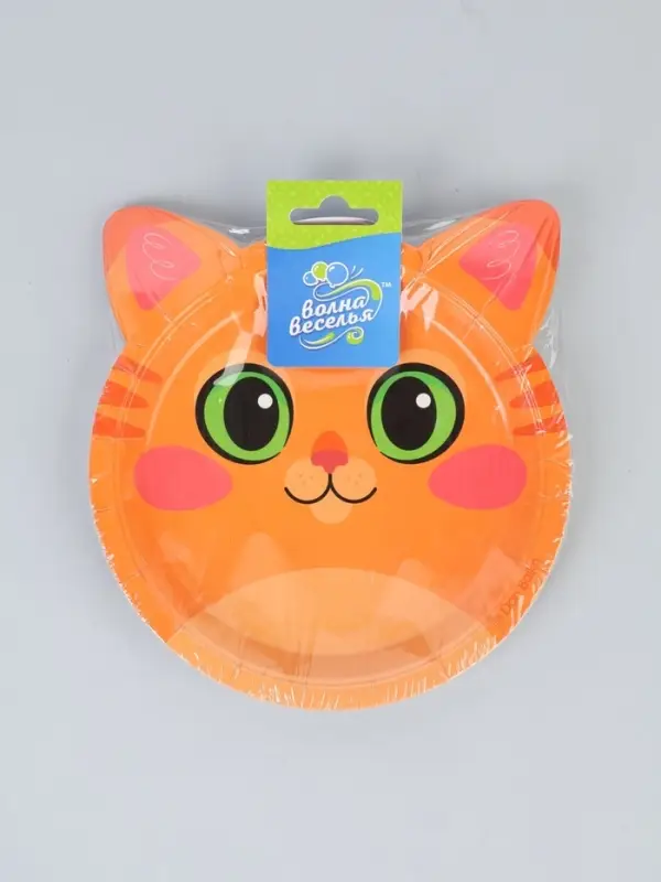 Тарелка одноразовая бумажная &laquo;Котик&raquo;, с объёмными ушками, d=18 см, 6 шт.