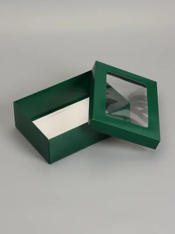 Коробка складная, крышка-дно, с окном, армейский зелёный, 24 х 17 х 8 см