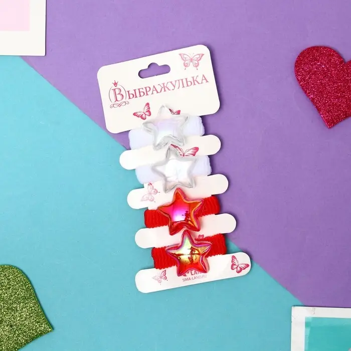 Резинка для волос  Резинка для волос "Сладость" (набор 4 шт) звёздочка, 2 см, бело-красный
