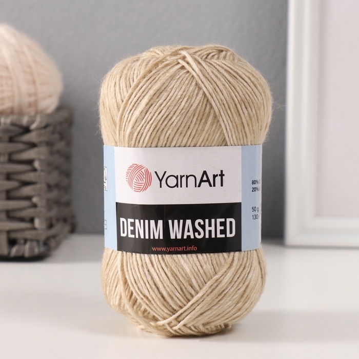 Пряжа Пряжа "Denim Washed" 20% акрил 80% хлопок 130м/50гр (914 св.беж)