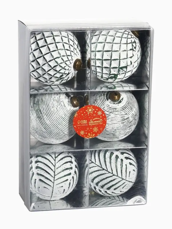 Набор шаров пластик d-8 см, 6 шт Набор шаров пластик d-8 см, 6 шт "Вестон" сеточка, бело-зелёный