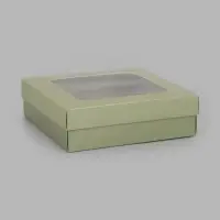 Коробка складная крышка-дно с окном, 20&times;20&times;6 см, оливковая