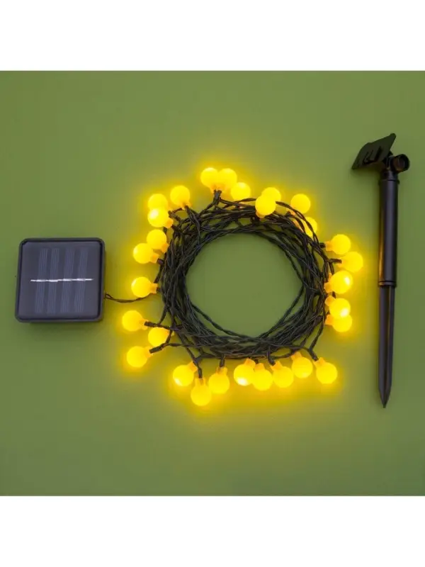 Гирлянда &laquo;Нить&raquo;, 4.5 м, уличная, с насадками &laquo;Шарик&raquo;, IP44, 30 LED, 2 режима, солнечная батарея, тёмная нить, свечение жёлтое