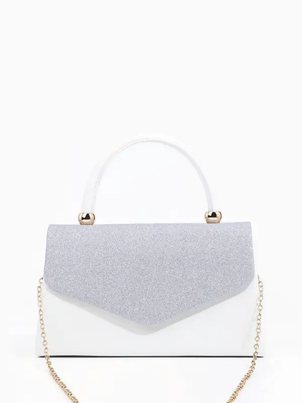 Сумка-клатч женская вечерняя на магните с ручкой, комбинированная, белая