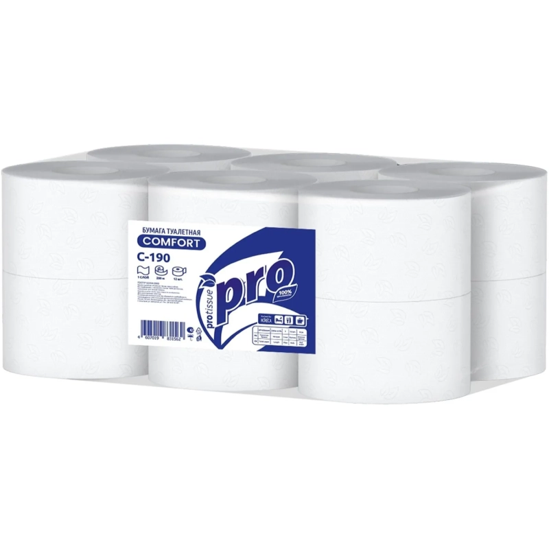 Бумага туалетная д/дисп Protissue 1сл белая цел 200м 12рул/уп_С190