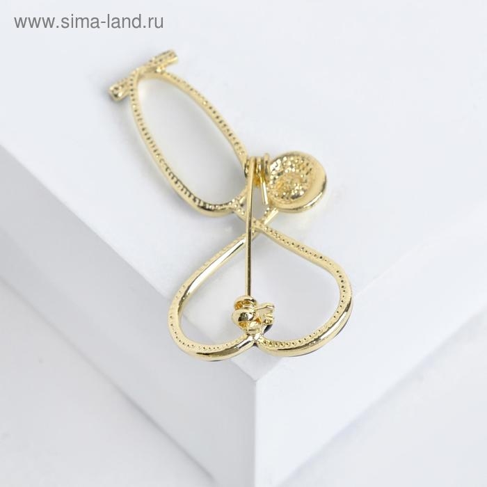 Брошь «Стетоскоп» сердце, цвет синий в золоте Брошь «Стетоскоп» сердце, цвет синий в золоте