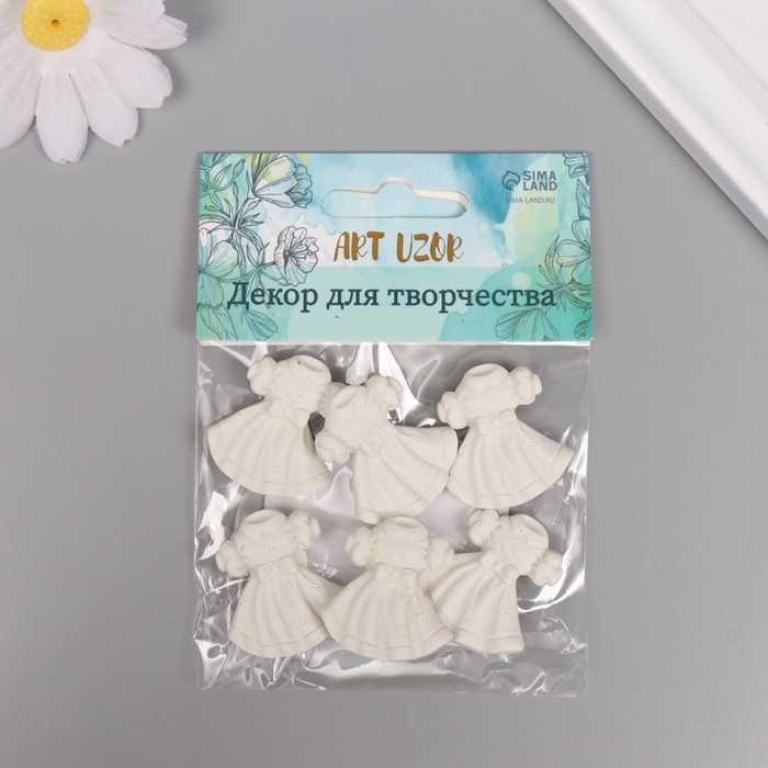 Декор для творчества полистоун Декор для творчества полистоун "Платье с бантиком" белый набор 6 шт 2,7х3 см