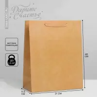 Пакет подарочный ламинированный, упаковка, &laquo;Крафтовый&raquo;, L 31&times;40&times;11.5 см