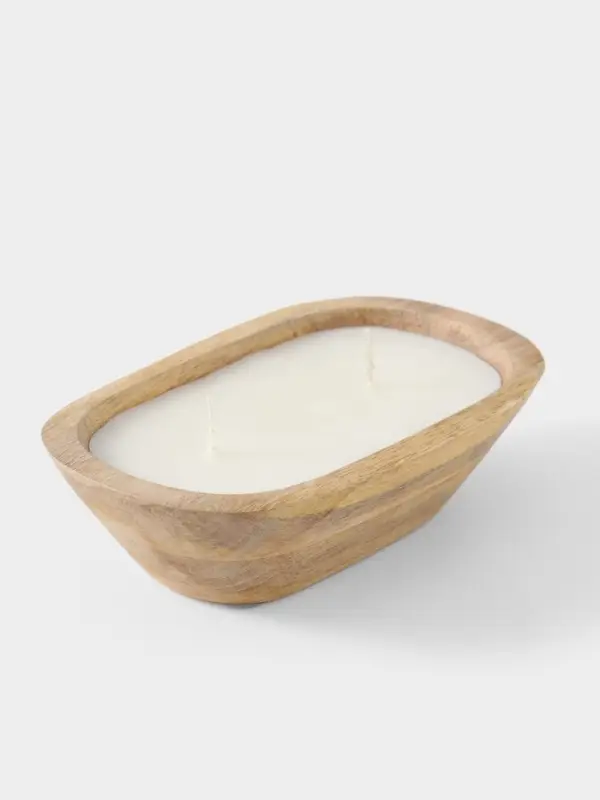 Свеча в деревянной чаше, парафин и соевый воск, 20&times;13&times;5.5 см