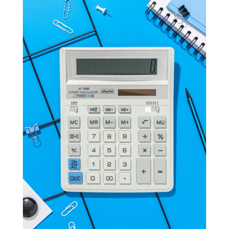Калькулятор настольный ПОЛН/Р Attache AF-888,12р,дв.пит,204x158мм, белый