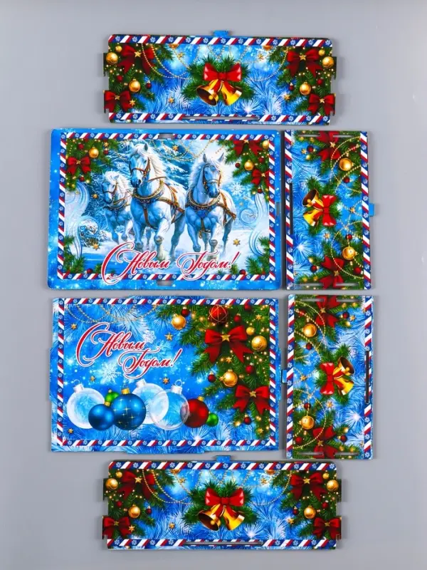 Шкатулка-ящик  самосборный большой  с символом года "Тройка",  28х19,5х11 см