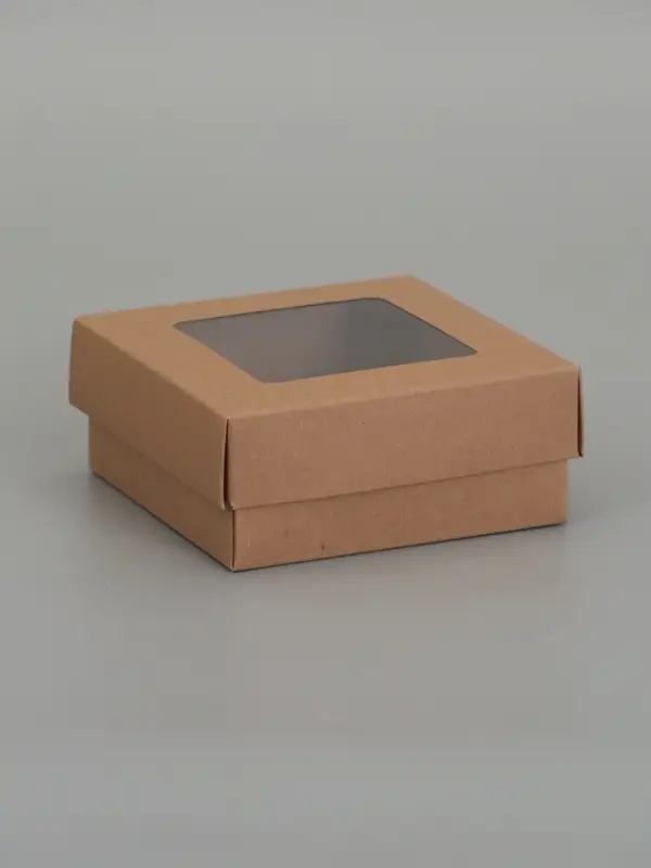Коробка складная, крышка-дно,с окном, крафт, 12 х 12 х 5 см