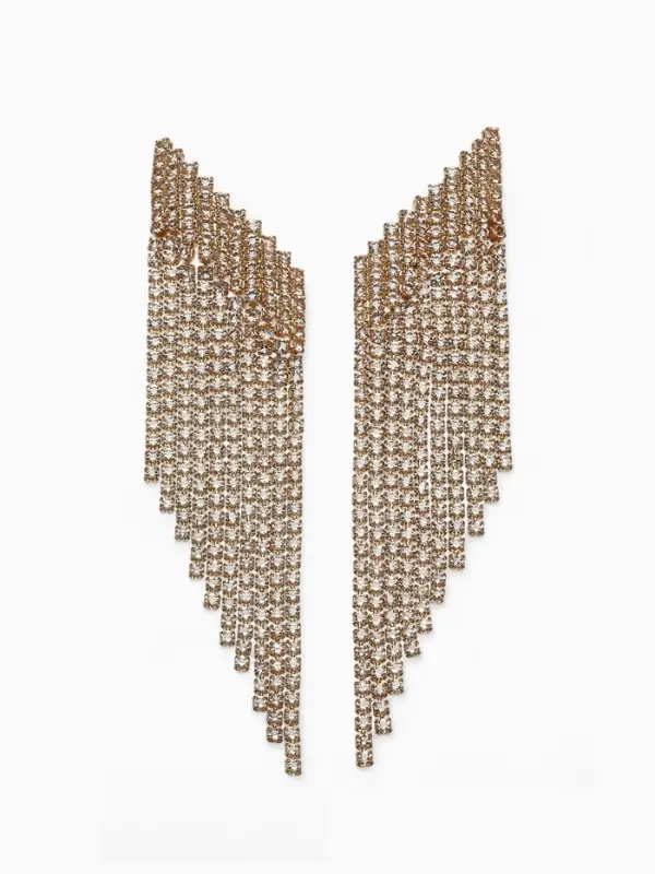 Серьги висячие со стразами &laquo;Вечное сияние&raquo;, лесенка, белые в золоте