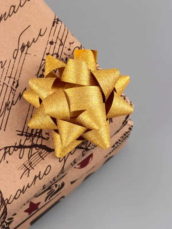 Бант - звезда №7.5, фасовка 8 шт., с блестками, МИКС