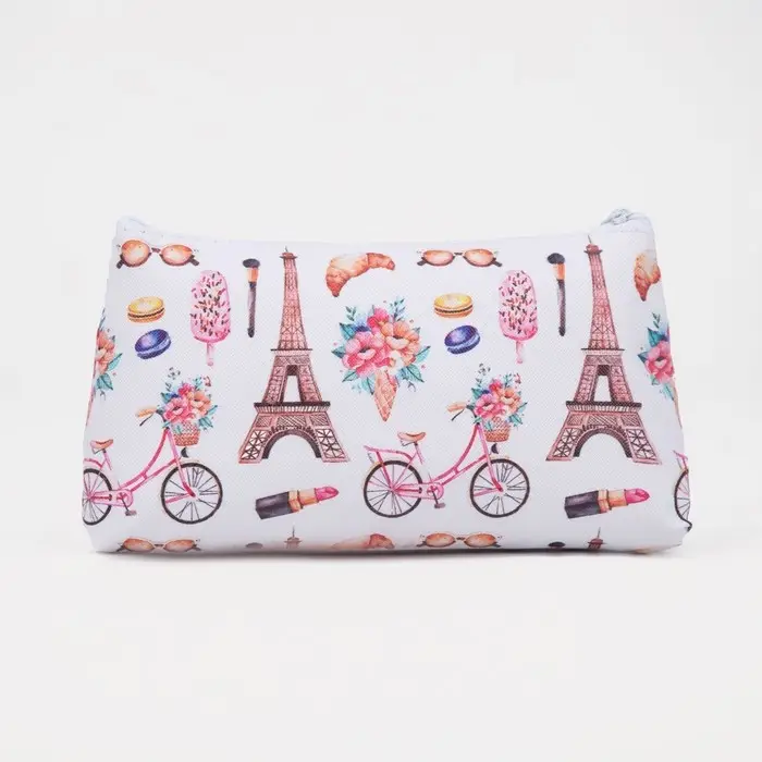 Косметичка-пенал на молнии, плоская, с рисунком, белая/розовая Косметичка-пенал на молнии, плоская, с рисунком, белая/розовая