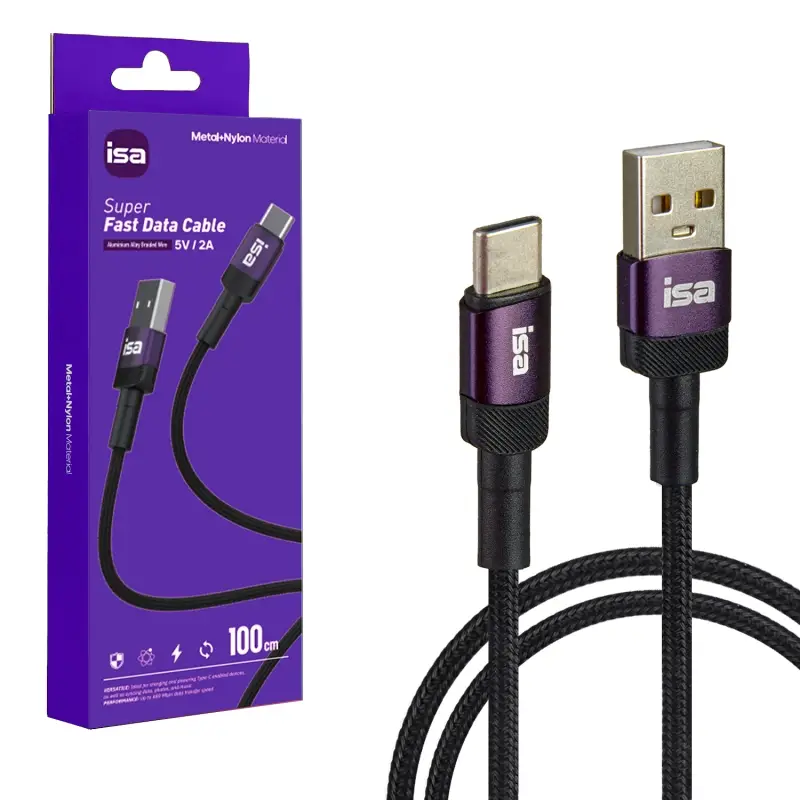 Кабель BX-3 USB на Type-C 1m 2A ISA черно-фиолетовый