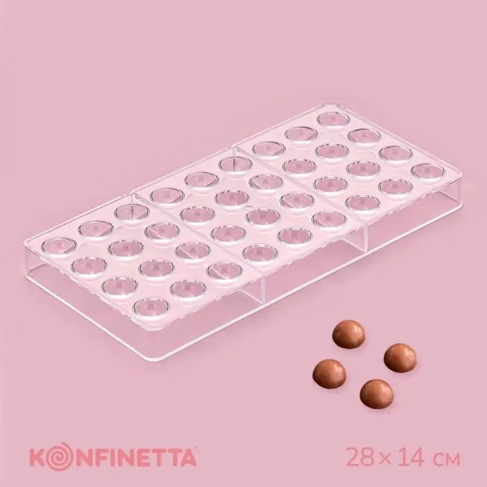 Форма для конфет и шоколада KONFINETTA &laquo;Полусфера&raquo;, 28&times;14 см, 36 ячеек 2&times;1 см, пластик, прозрачная