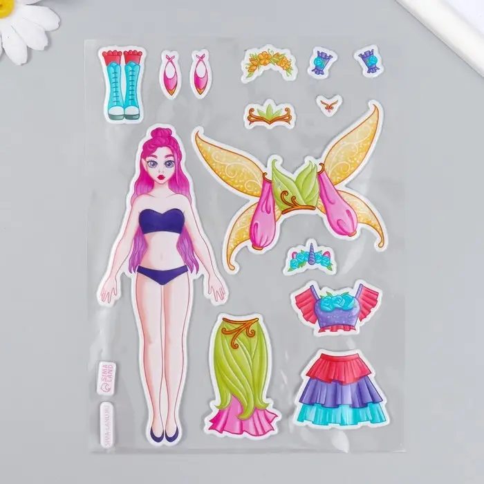 Наклейка-игра «Одень куклу. Эльф и единорог», для скрапбукинга, творчества, пластик, 15×20 см