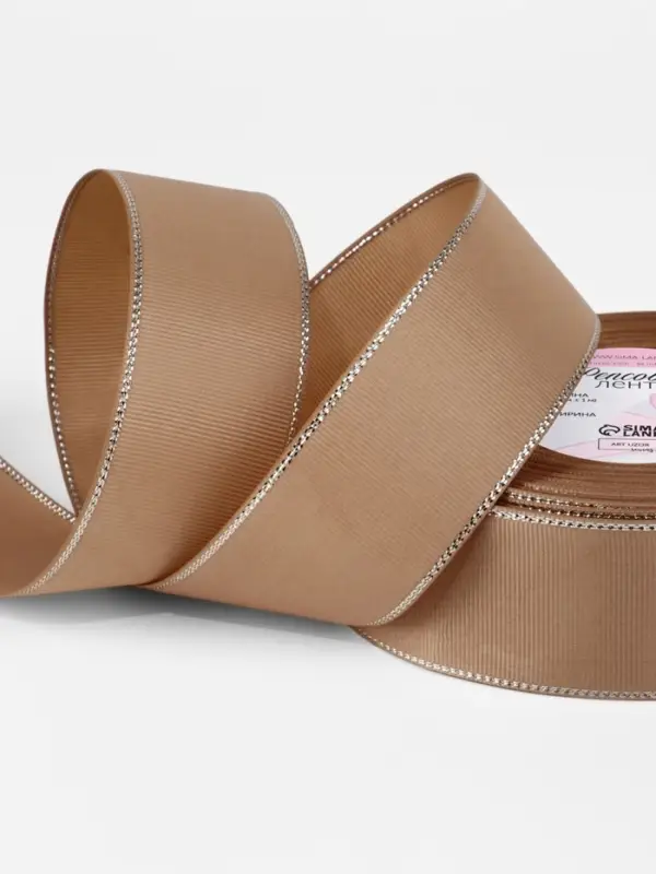 Лента репсовая, с серебряным люрексом, 40 мм, 23&plusmn;1 м, бежевая №173