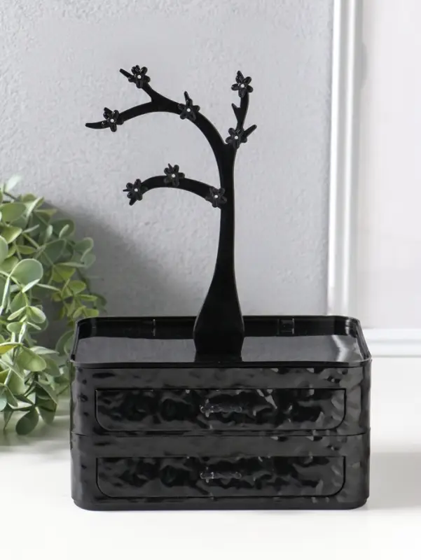 Шкатулка универсальная  "Цветущее дерево", 2 яруса,  17,2х10,5х24 см,  цвет чёрный