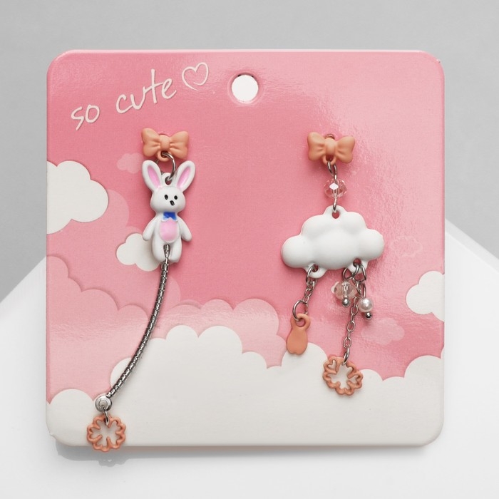 Серьги ассорти «Заяц» с облачком, цветные в серебре Серьги ассорти «Заяц» с облачком, цветные в серебре