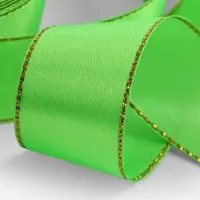 Лента атласная, с золотым люрексом, 25 мм, 23&plusmn;1 м, ярко-зелёная №137