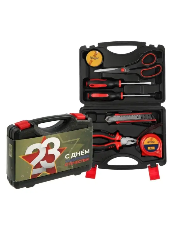 Набор инструментов в кейсе ТУНДРА &laquo;23 ФЕВРАЛЯ&raquo;, в подарочной упаковке, 7 предметов