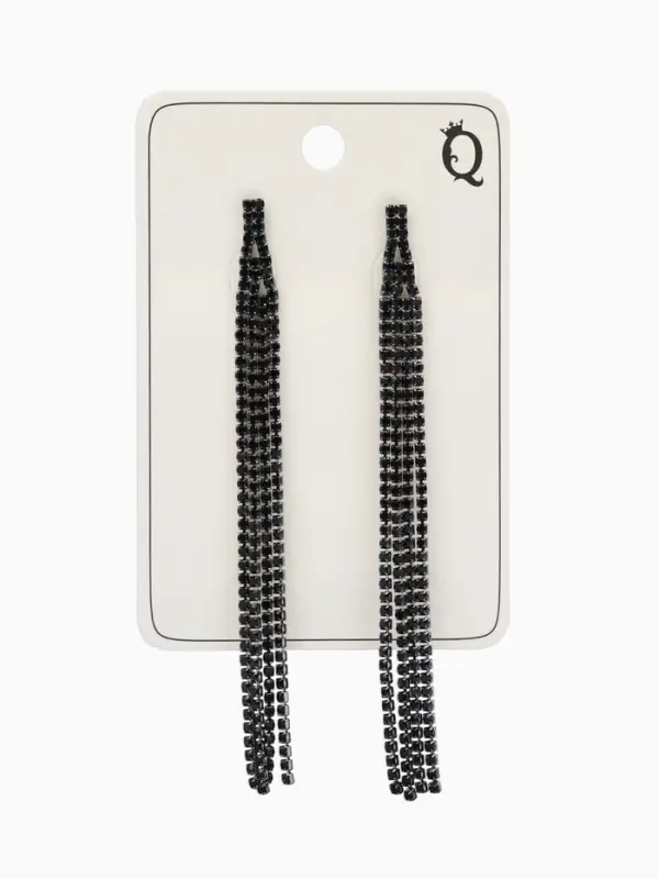 Серьги висячие со стразами &laquo;Лёд&raquo;, 4 нити, чёрные, 11.5 см