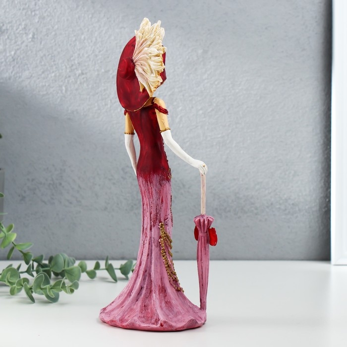 Сувенир полистоун  Сувенир полистоун "Леди в розовом платье, в шляпе, с зонтом" 11,5х9,5х28,5 см