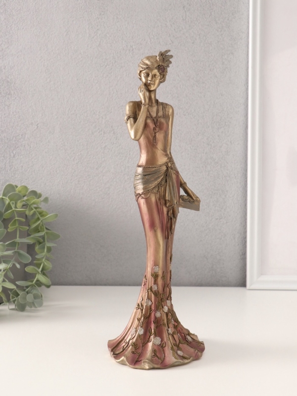 Сувенир полистоун  Сувенир полистоун "Агнесс в платье 20-30-х годов с розами" 11,5х10х31,5 см