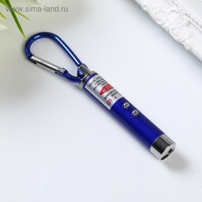 Фонарик+лазер на карабине 2 режима Фонарик+лазер на карабине 2 режима "Металлик" МИКС 9,2х1,3х1,3 см