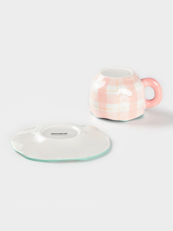 Чайная пара Доляна «Розовая клетка», чашка 220 мл, блюдце d=16 см, ручная роспись, керамика, белая Чайная пара Доляна «Розовая клетка», чашка 220 мл, блюдце d=16 см, ручная роспись, керамика, белая
