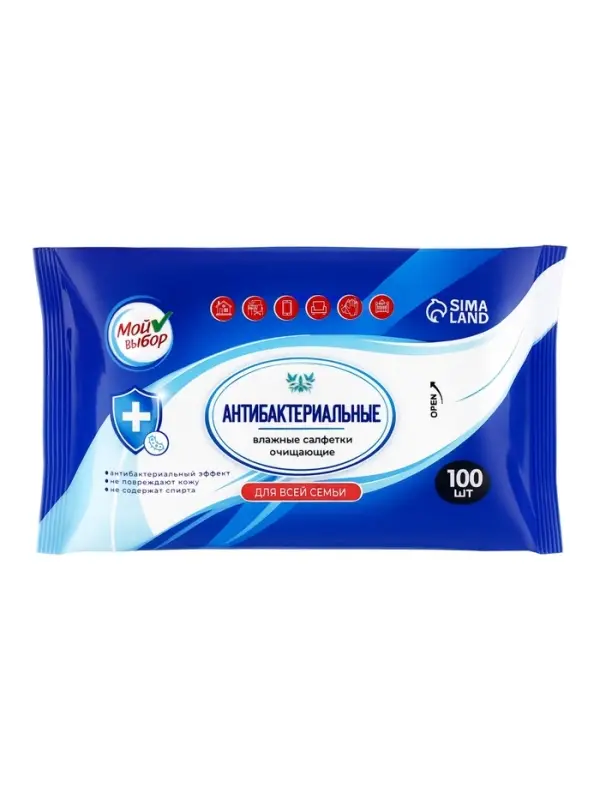 Влажные салфетки антибактериальные Мой выбор, 100 шт Влажные салфетки антибактериальные Мой выбор, 100 шт