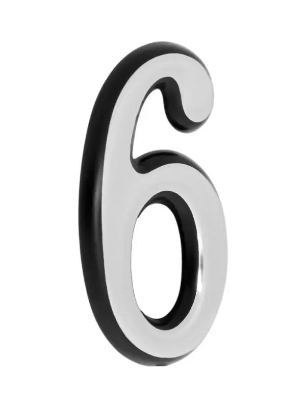 Цифра дверная 6 ТУНДРА, пластиковая, цвет хром, клеевая основа, 1 шт.