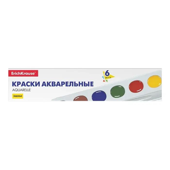 Акварель 6 цветов ErichKrause Basic, медовая, в мягком пластике, картон с европодвесом, без кисти