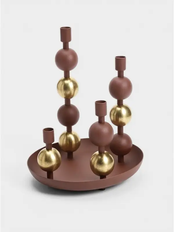 Подсвечник на 4 свечи на тарелке со сферами, 25.5&times;22.5&times;32 см, шоколад