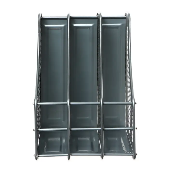 Лоток для бумаг вертикальный, металлическая сетка, 3 отделения, серый