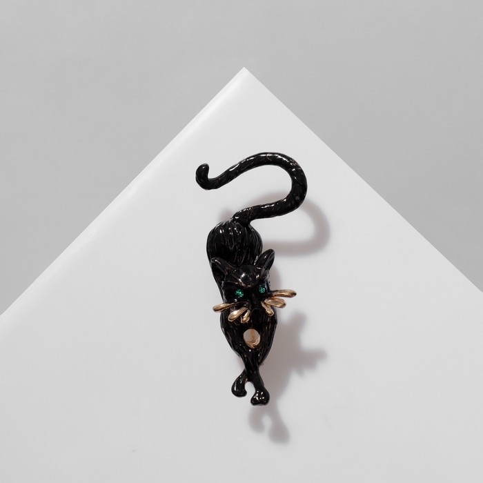 Брошь «Кошка» грация, цвет чёрный в золоте Брошь «Кошка» грация, цвет чёрный в золоте