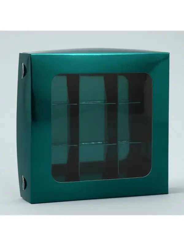 Коробка для конфет, кондитерская упаковка, 9 ячеек, &laquo;Изумрудная&raquo;, 14.7&times;14.7&times;3.5 см