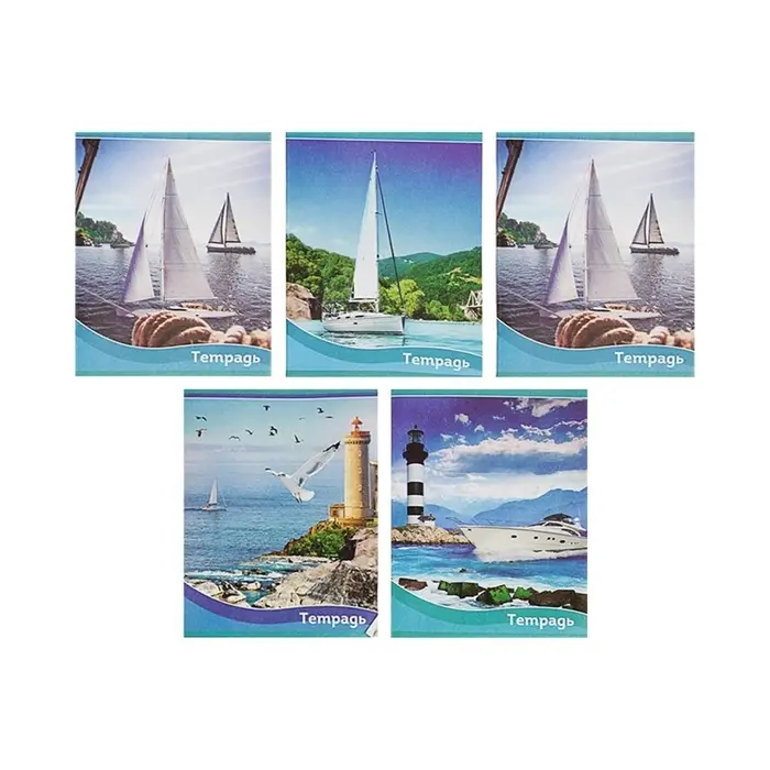 Тетрадь 48 листов в клетку, Calligrata «Корабли», обложка мелованная бумага, серые листы, МИКС