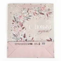 Пакет подарочный новогодний крафтовый &laquo;Счастье&raquo;, M 26&times;30&times;9 см
